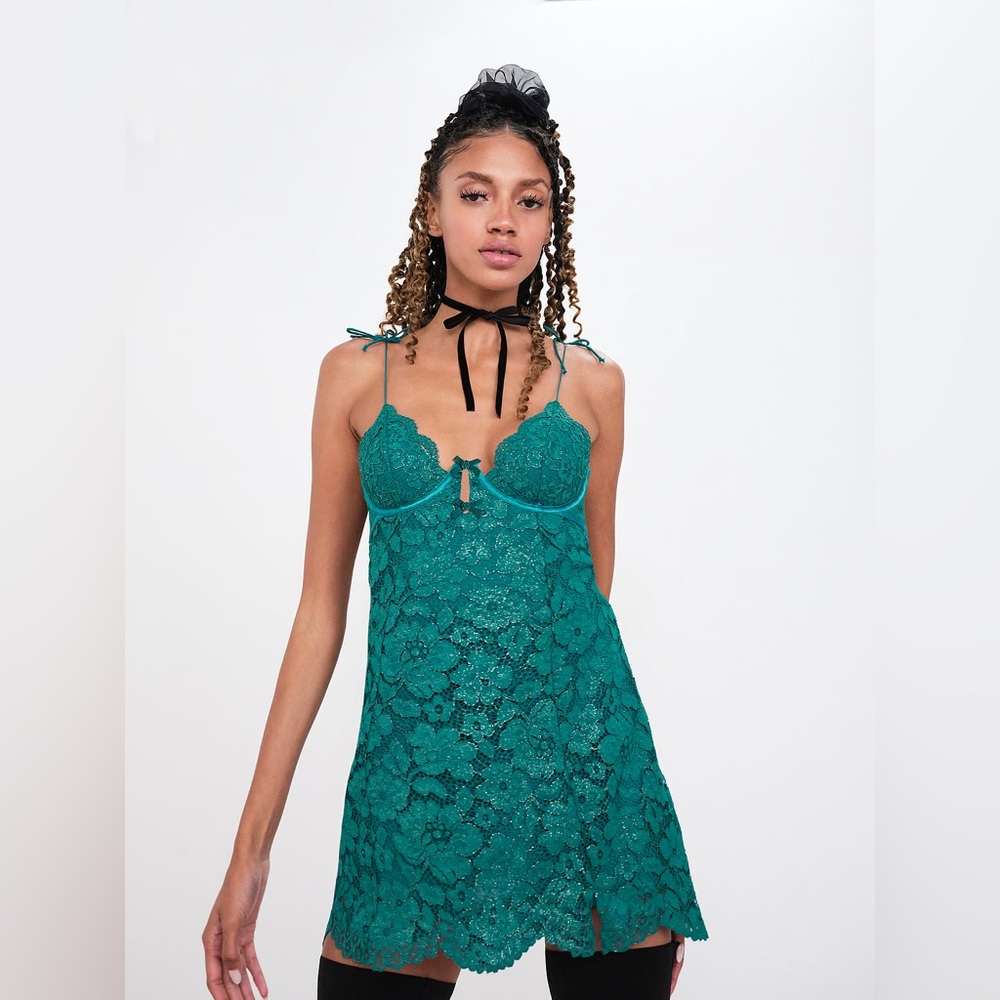 For Love And Lemons Teal Lace Mini Dress